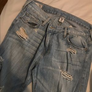 True Religion. Ripped, boyfriend jeans